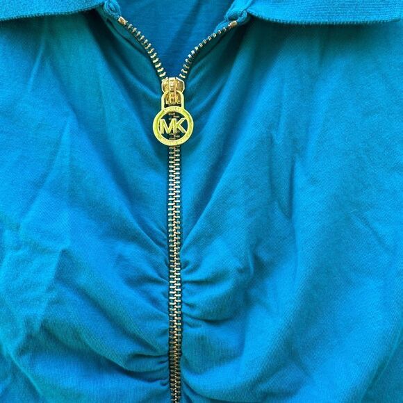 Teal Short Sleeve Collared Top - Picture 3 of 6